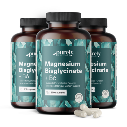 3x Bisglicinato de magnésio com vitamina B6, total de 540 cápsulas